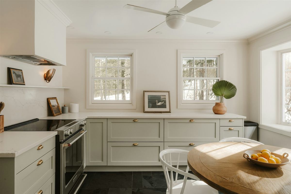 A bright kitchen with light cabinets